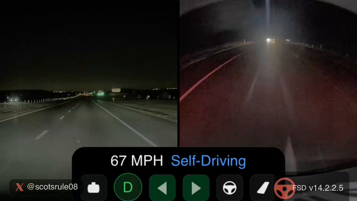 FSD 14.2.2.5 on Mad Max gets pulled over by a State Trooper for speeding 🚔🚨 A few interesting observations: When passing the State Trooper, FSD saw the vehicle and moved over into the left lane to yield more space (albeit without slowing down). When the trooper turned his lights on, FSD did initiate a turn signal as if it was going to pull off onto the shoulder. Unfortunately, I disengaged at this point and didn’t get to see if FSD would’ve actually stopped. Fortunately, only a warning was issued for speeding (allegedly). 🎟️
