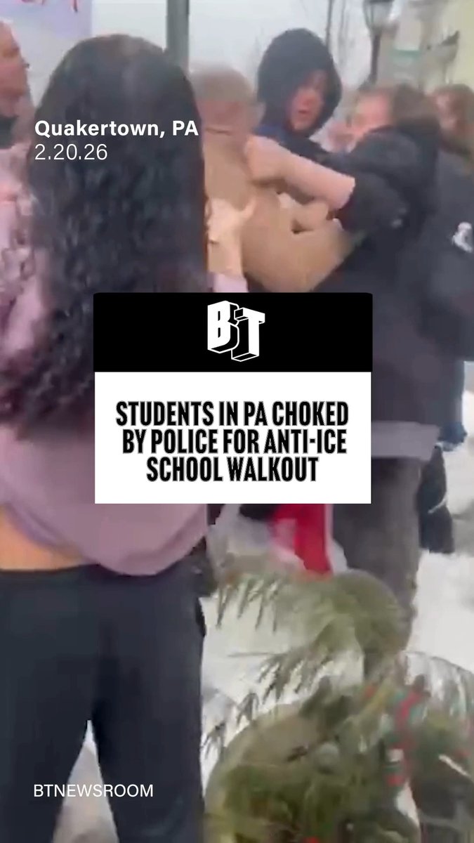 High school students in Quakertown, PA say they were violently assaulted by plainclothes police after staging a peaceful walkout against ICE. Administrators from the Quakertown Community School District reportedly tried to shut the protest down over “safety concerns,” then called police on the students who participated. Students say a man jumped out of an unmarked car in plain clothes, and many believed they were being attacked by a counter-protester, not a police officer. Eyewitnesses report that it was Police Chief Scott McElree who was plainclothes and was seen choking a female student on the ground during the arrests. At a weekend press conference, one parent said her daughter was “deliberately sought after,” thrown to the ground, and choked, while another said she still has not been able to speak with her child since the arrest and fears for her safety. Now parents, teachers, and community members are demanding the release of body camera footage and incident reports, and calling for all detained students to be released.