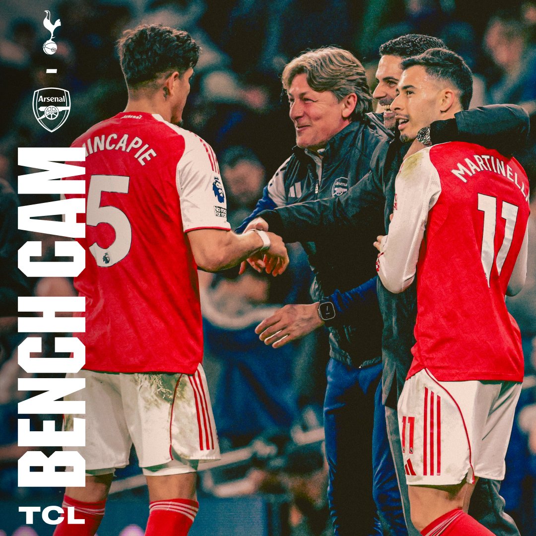 Here it is, Gooners 🎬 All the best touchline reactions from our Tottenham win, brought to you by Bench Cam 🍿 🤝 TCL Electronics