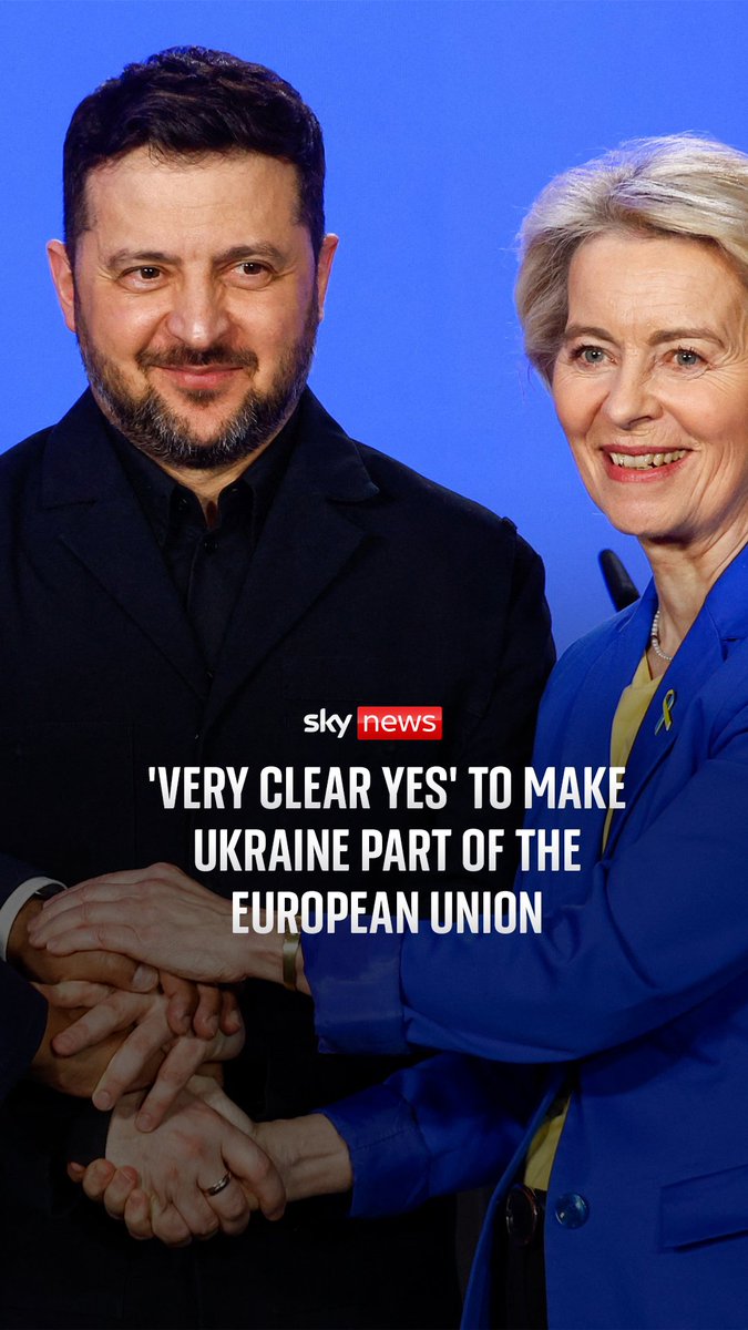 EU President Ursula von der Leyen has said it's a 'very clear yes' to make Ukraine part of the European Union. In a news conference, Volodymyr Zelenskyy thanked the EU for its support and said he hopes Ukraine can join the union by 2027.