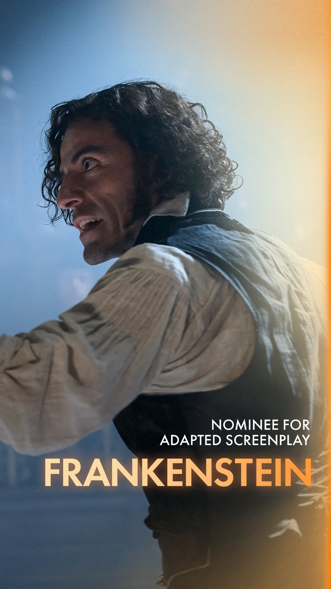 FRANKENSTEIN, written for the screen by Guillermo del Toro. Nominated for Writing (Adapted Screenplay) at the 98th Oscars. Watch the #Oscars LIVE on Sunday, March 15th, at 7e/4p on ABC and Hulu. #OnlyAtTheOscars