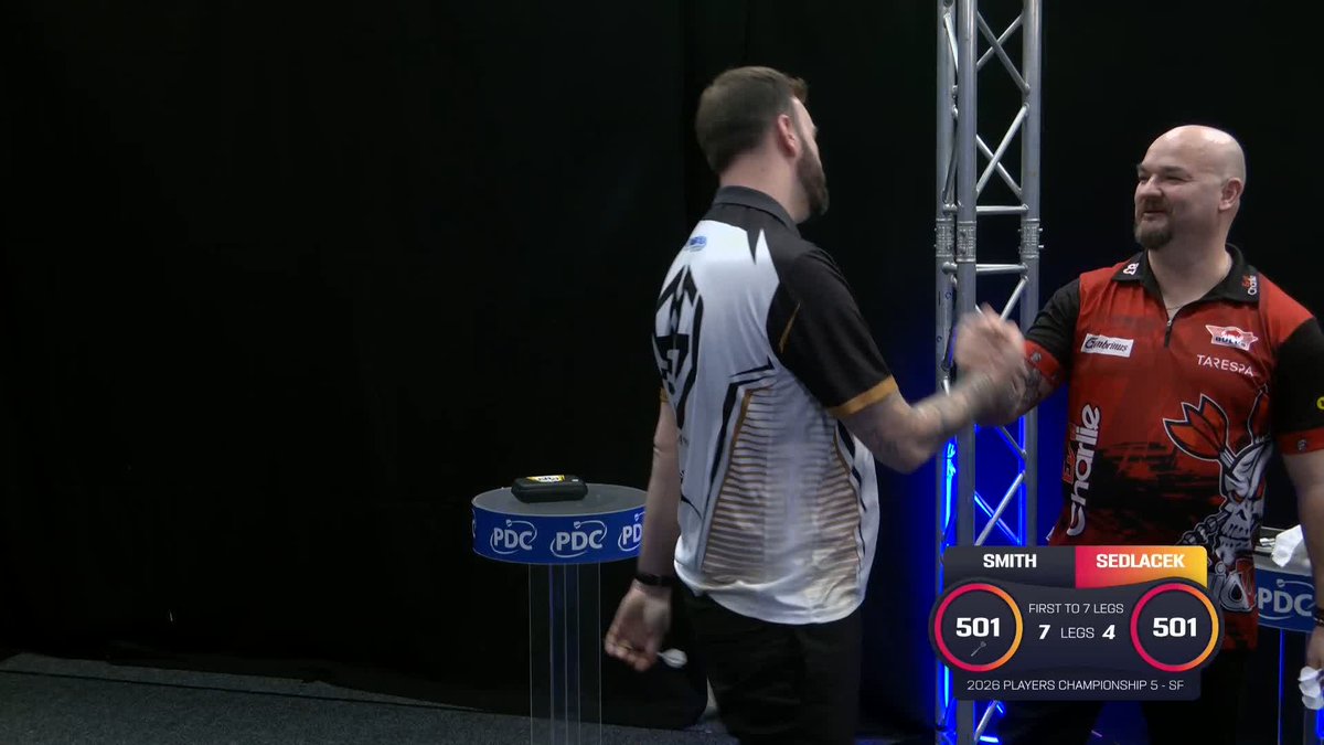 SMUDGER INTO THE FINAL! A clinical Ross Smith remains in the hunt for a seventh Players Championship title. The former European Champion beats Karel Sedlacek 7-4 to setup a final against Chris Dobey! 📺 #PC5