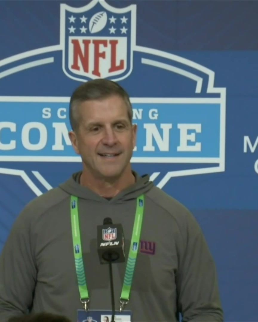 John Harbaugh talks about his first NFL combine with the Giants "The fact that it's with the Giants now instead of the Ravens, it is what it is. I'm excited about it. I'm thrilled I have the opportunity to represent the New York Giants"
