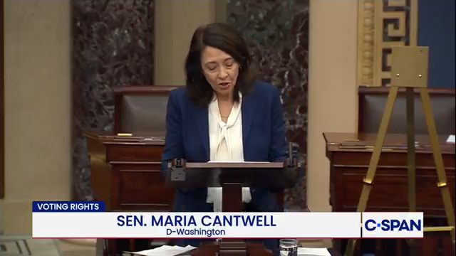 .Sen. Maria Cantwell slams SAVE Act: "Voting in our country is a constitutional right upheld and pursued by our states. Let's keep that system, let's turn down the SAVE Act, let's move our country forward with more participation in our elections…by United States citizens."
