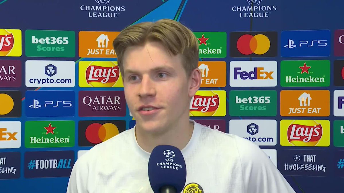 “It sounds not true, but we are among the last teams in this competition.” Bodø/Glimt’s top scorer Jens Petter Hauge reacts to locking in their spot in the #UCL Round of 16 👏