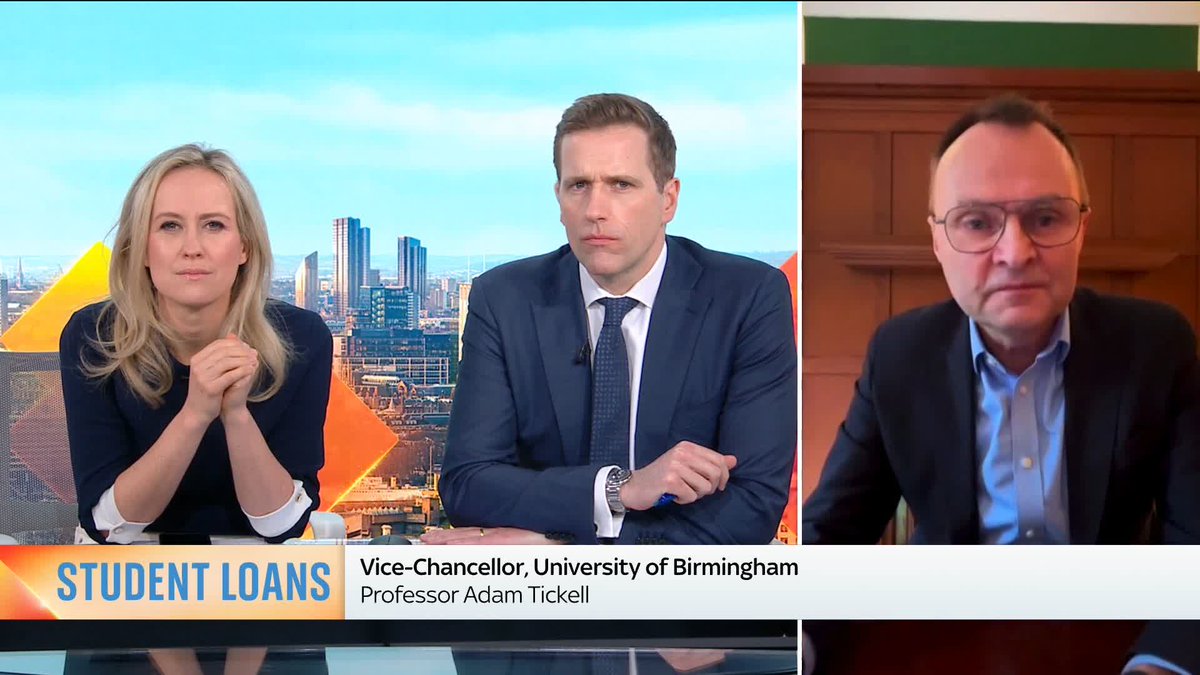 Vice-Chancellor of the University of Birmingham, Prof Adam Tickell, tells Sophy Ridge & Wilfred Frost, the students he speaks to find the cost of living pressure more concerning than the student loan debt when they graduate ⬇️