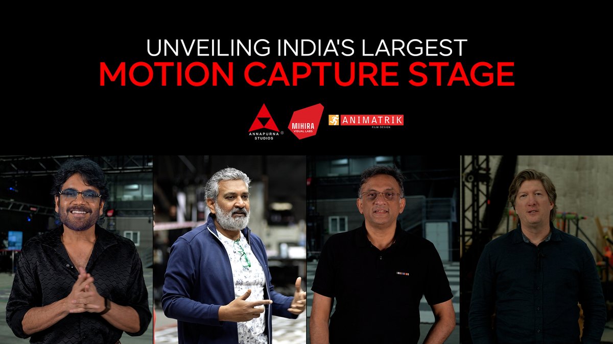 The next chapter of Indian cinema starts now. A&M MoCap Lab — India’s largest Motion and Performance Capture stage, built for scale & precision launched at Annapurna Studios in Hyderabad, in collaboration with Mihira Visual Labs and technical partner Animatrik Inaugurated by rajamouli ss, this advanced motion capture stage enables filmmakers and game developers from previsualization to final animation of content with speed, precision and within budgets! #IndianCinema #MotionCapture #AnnapurnaStudios #Hyderabad Nagarjuna Akkineni Shobu Yarlagadda #BrettIneson Mihira Visual Labs Animatrik #VenkatAkkineni sushila chaitanya akkineni #AdityaAkkineni #SupriyaYarlagadda C V Rao Prasad Nimmakayala #ChiranjeeviGeetadhar #SushmaKanneganti