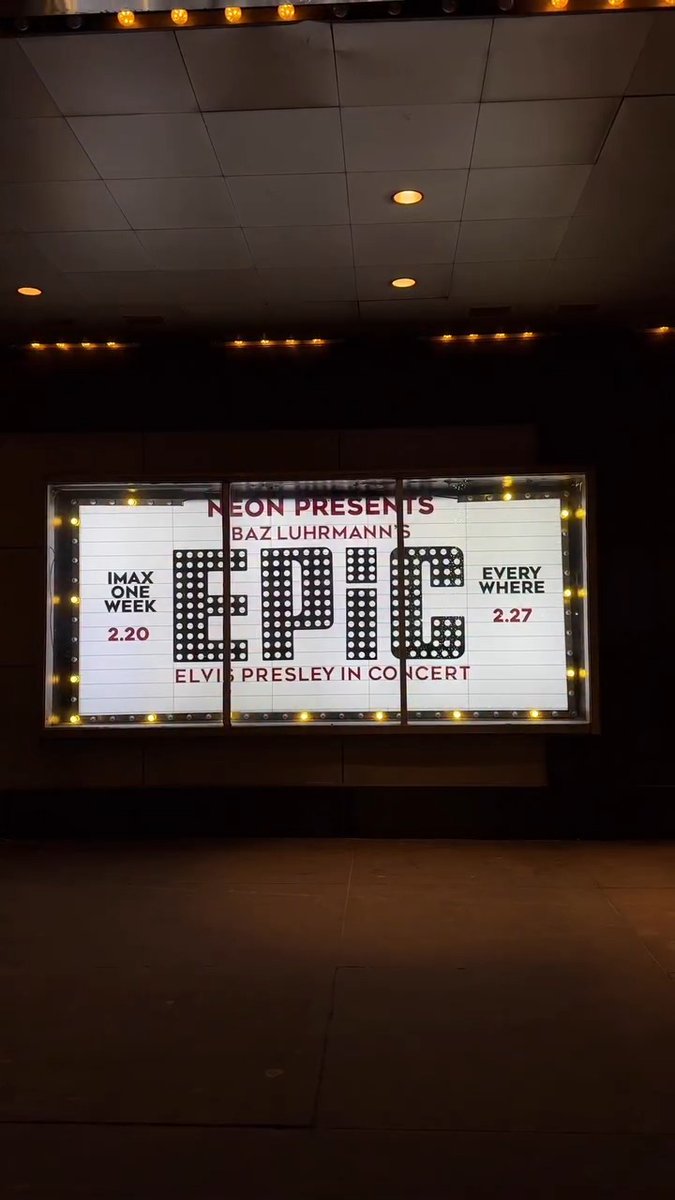 EPiC: ELVIS PRESLEY IN CONCERT in flashing lights. ⚡️ Now playing exclusively in IMAX through tomorrow. Opens in theaters worldwide this Friday.