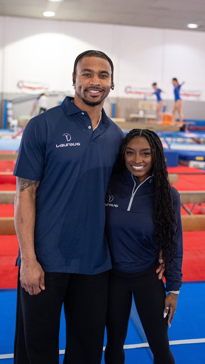 “To be a part of something so special is really amazing” An incredible day with new Laureus Ambassador Simone Biles and her fellow athlete and husband, Jonathan Owens at Polisportiva Garegnano, a Laureus-supported project in Milan. #SportforGood