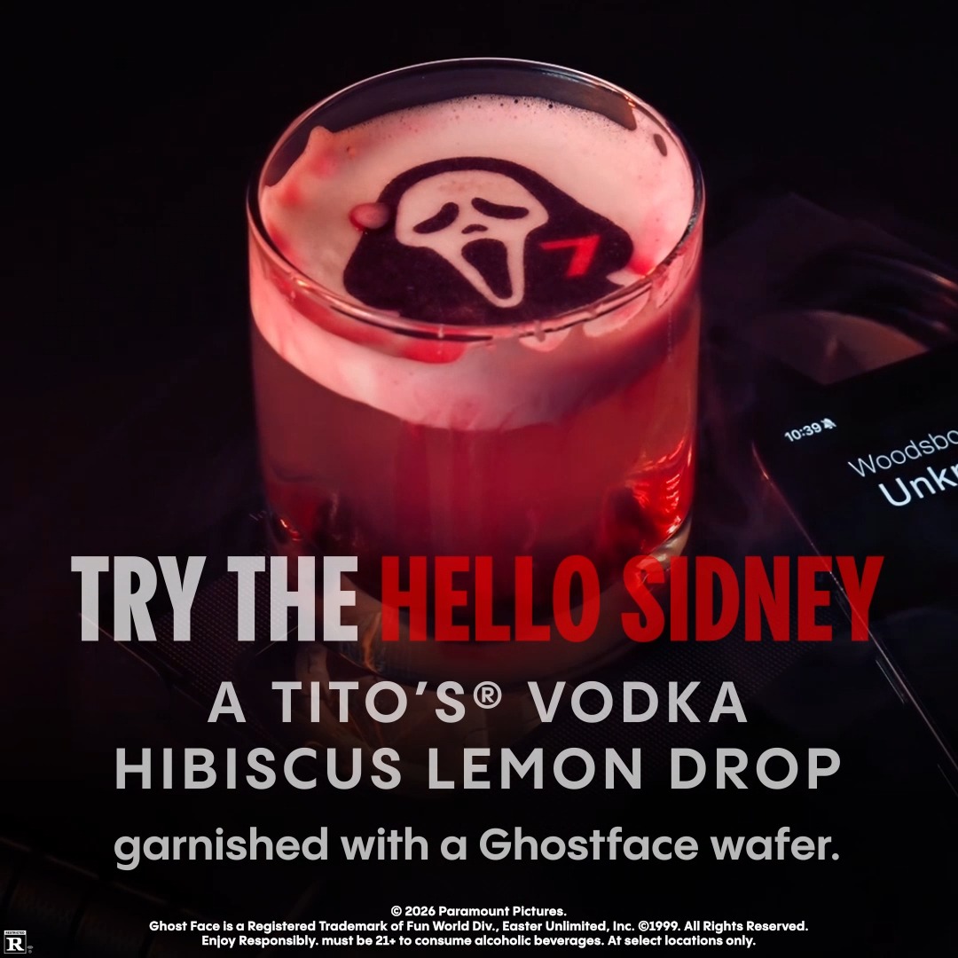 The HELLO SIDNEY is calling you. 📞 Garnished with a Ghostface wafer, enjoy it while you watch Scream 7.