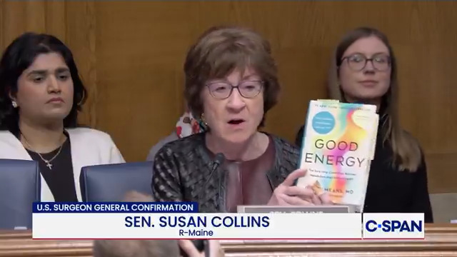 .Sen. Susan Collins to Surgeon General nominee Dr. Casey Means: "In your book…you urge readers to consider psilocybin-assisted therapy…Do you stand by what you said?" Means: "The science is still emerging…There is exciting work being done in this area that needs to continue."