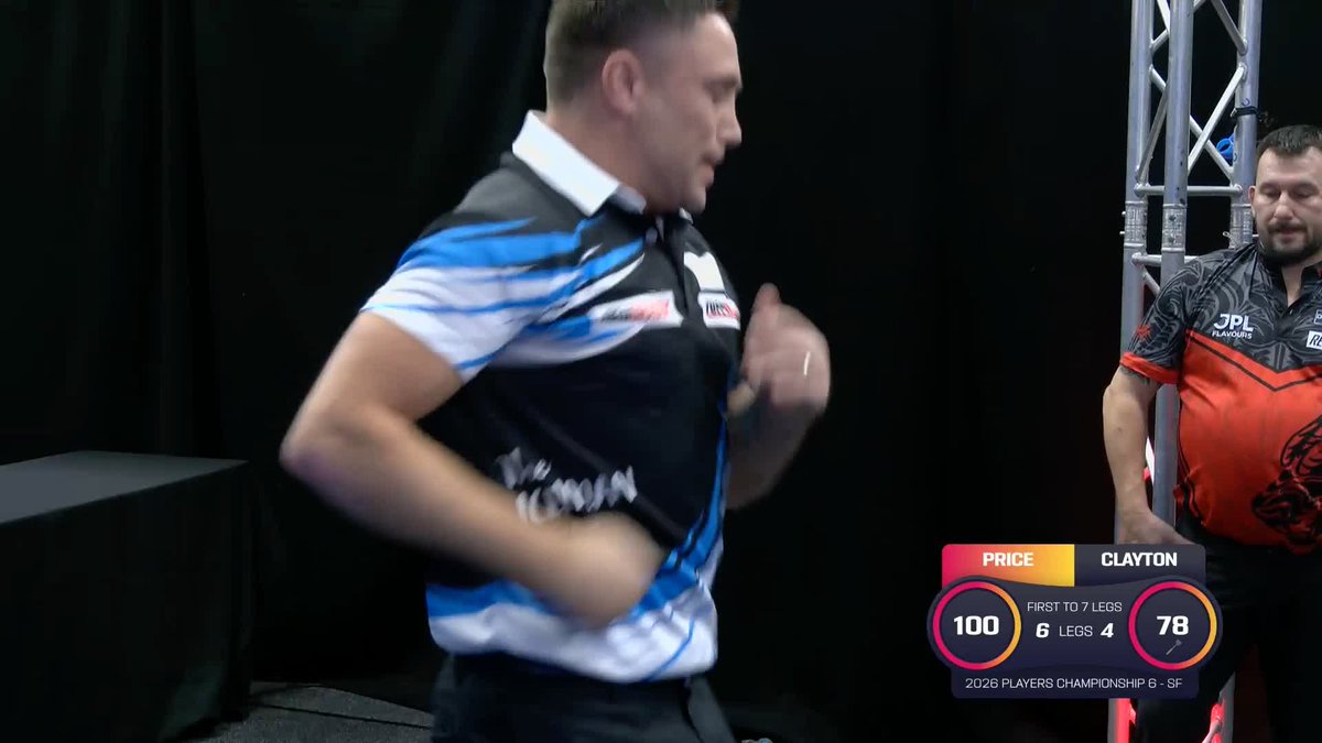 PRICE IN THE FINAL ONCE AGAIN! ❄️ Gerwyn Price's scintillating form at the Players Championship continues, averaging over 104 to win 7-4 against his World Cup partner Jonny Clayton - despite Clayton hitting 80% of his doubles 😳 📺 #PC6
