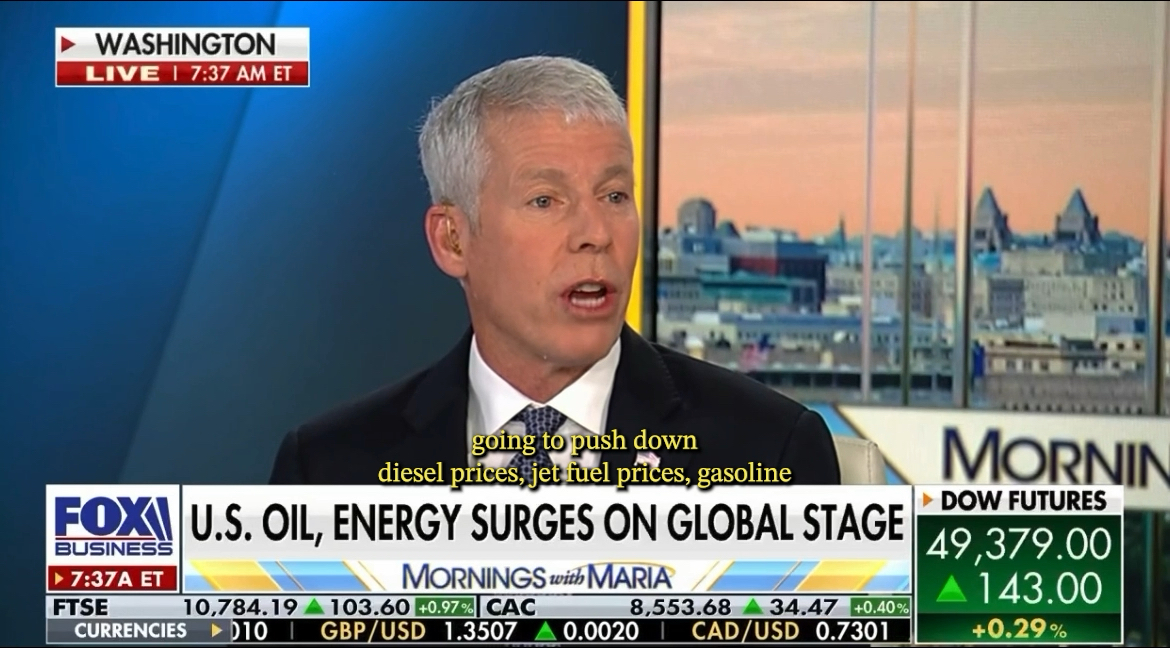Energy is a central focus of President Donald J. Trump' agenda. President Trump’s creative plan in Venezuela is seeing oil flow into U.S. refineries, ultimately lowering costs of diesel, gasoline and jet fuel in the U.S. while reducing criminality in Venezuela. This is a win for everyone.