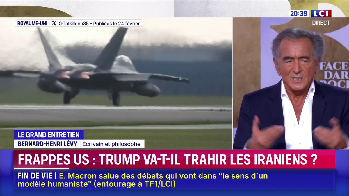 🔴 Intervention militaire en Iran 🗣️ "Je souhaite de tout mon coeur que le régime tombe", affirme Bernard-Henri Lévy (Bernard-Henri Lévy), écrivain et philosophe