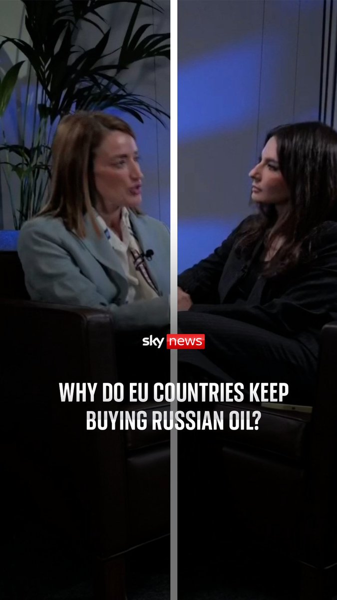 Why do EU countries keep buying Russian oil? Sky's Yalda Hakim asks European Parliament president Roberta Metsola why EU countries keep funding Russia's war by buying its oil and gas
