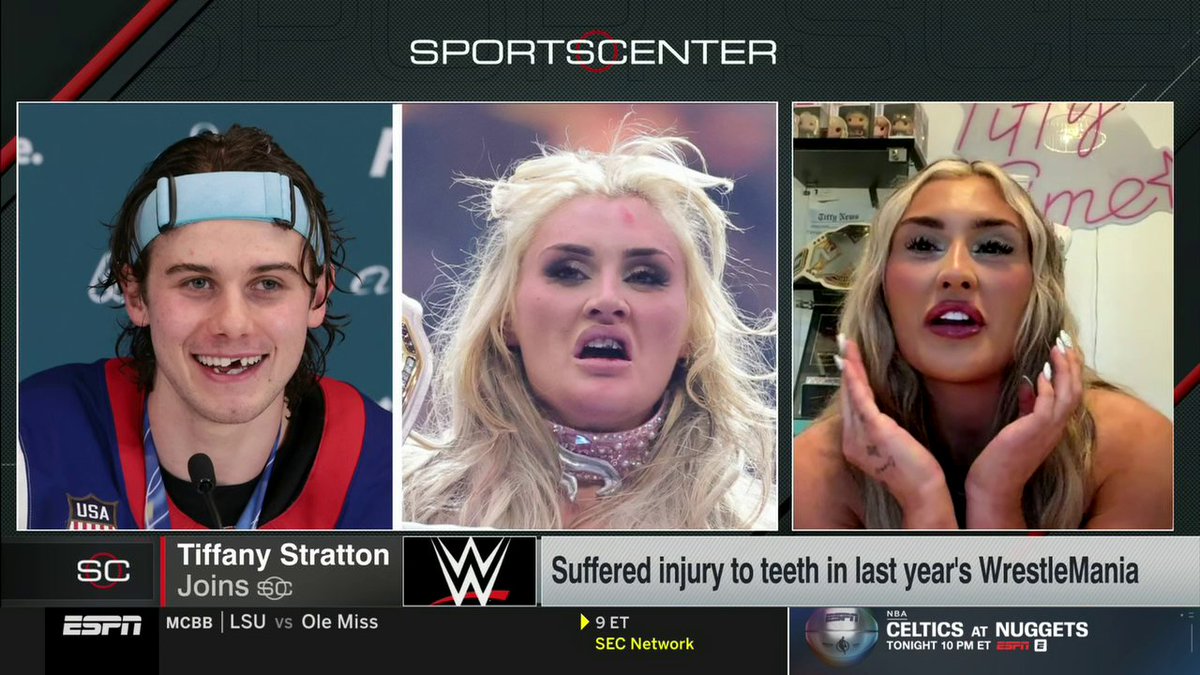 Tiffany Stratton thinks she rocks the chipped tooth look better than Jack Hughes 😂 Stream the 2026 #WWEChamber this Saturday at 7 PM ET on the ESPN App with an ESPN Unlimited plan 🔥👀