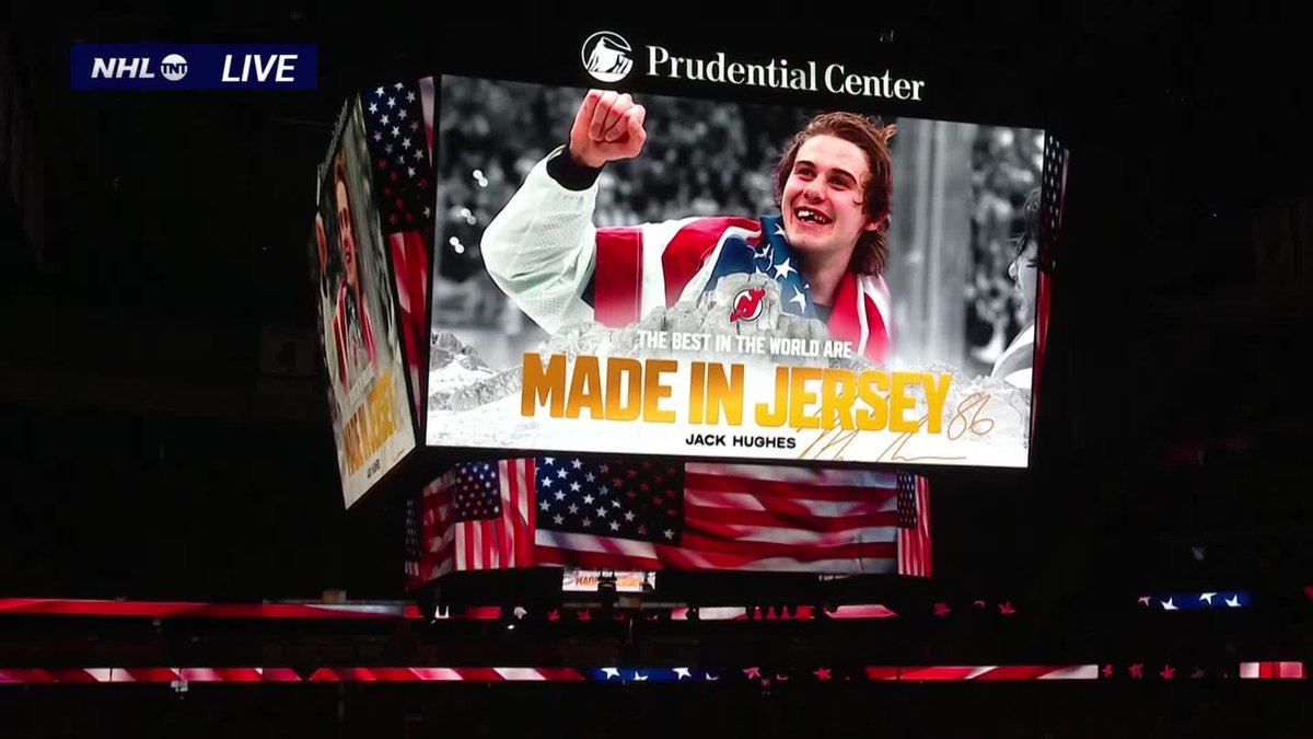 Jack Hughes was honored before his first NHL game back after scoring the Gold Medal OT winner 🥇