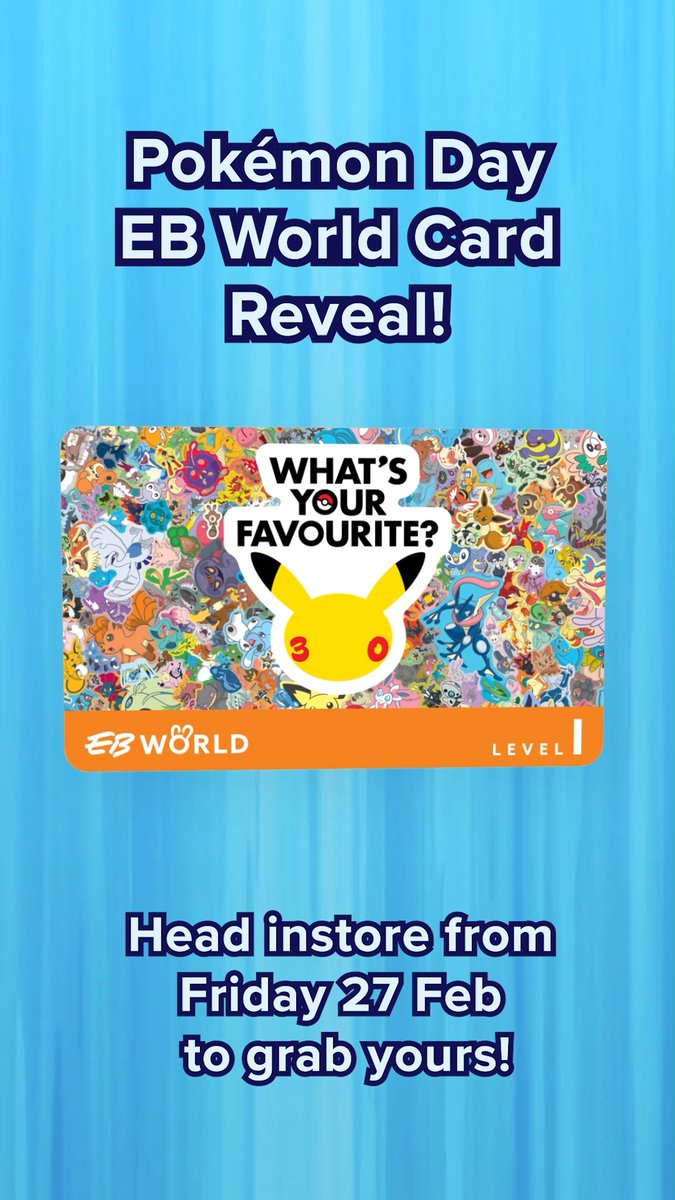 To Celebrate 30 Years of Pokémon, you can upgrade your wallet with an Exclusive Pokémon Day EB World Card. Head instore tomorrow to grab yours! 🔥💧🍃 While stocks last:
