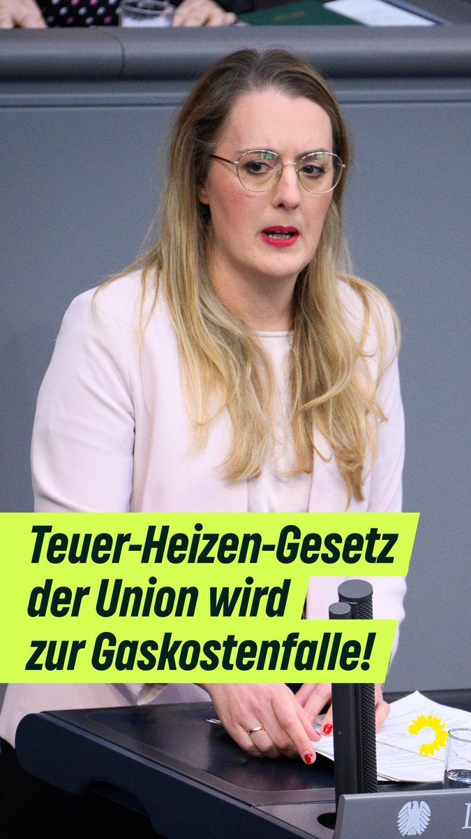 Mit dem Teuer-Heizen-Gesetz treibt die Union die Menschen in die Gaskostenfalle! Das führt zudem zu mehr Abhängigkeit von Trump und der #Klimaschutz wird geradezu mit Füßen getreten. Das ist keine Politik für die Menschen, sondern nur für die fossile Lobby! Katharina Dröge 👇