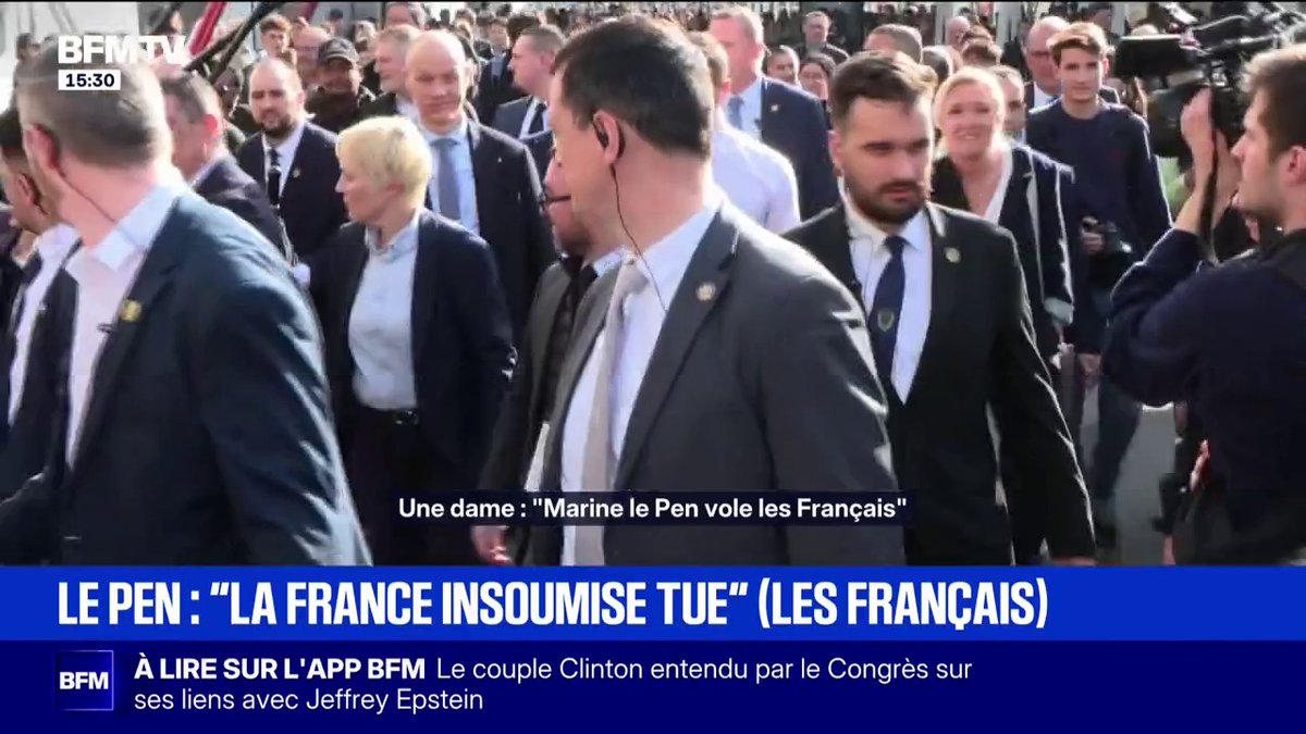 "La France insoumise tue" les Français répond Marine Le Pen à une femme qui l'accuse de "voler les Français" lors de son déplacement au salon de l'agriculture