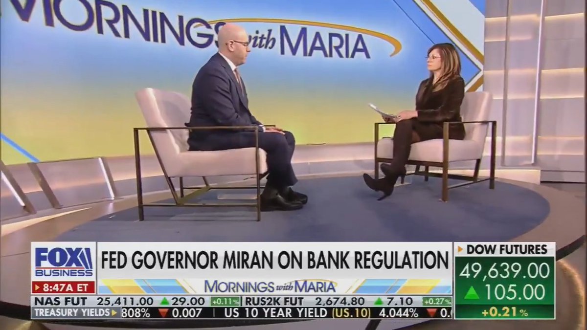 Donald Trump's hand-picked Fed banker Stephen Miran calls for deregulation of big banks: "The banks are, in my view, over-regulated."