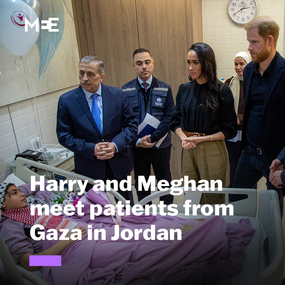 Prince Harry and Meghan Markle visited Palestinian patients that were evacuated to Jordan from the Gaza Strip as part of a two-day trip to Amman.