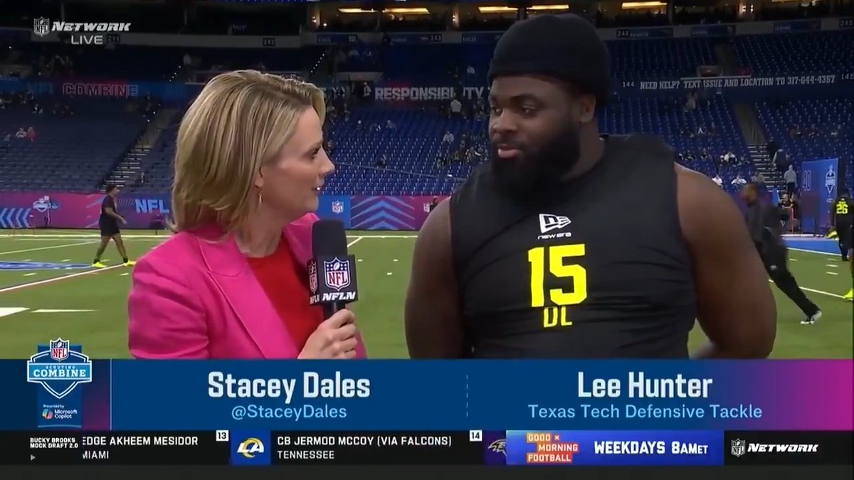 "If they do the draft based on personality, we're looking at a Top 5 pick right there." Everyone in Indy is loving them some Lee Hunter. 📺 #NFLCombine on @NFLNetwork