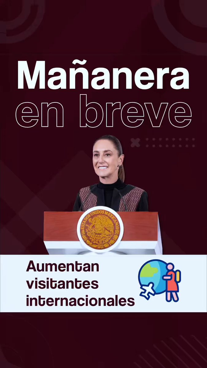La #MañaneraEnBreve de la presidenta Claudia Sheinbaum Pardo: 🏖️ Aumentan 13.6 por ciento visitantes internacionales a México. 💰 Nuevamente, récord en inversión extranjera directa. ⚽ Mundial Social 2026.