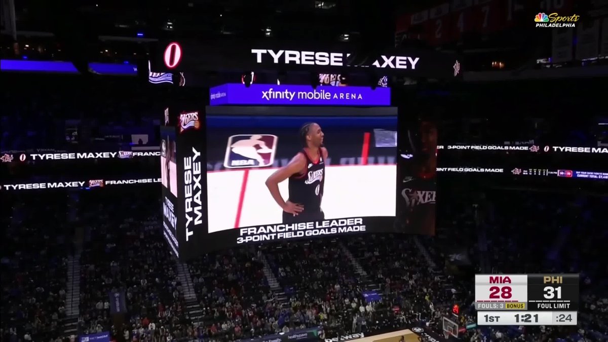 The moment Tyrese Maxey passed Allen Iverson for most threes in 76ers franchise HISTORY 🔥