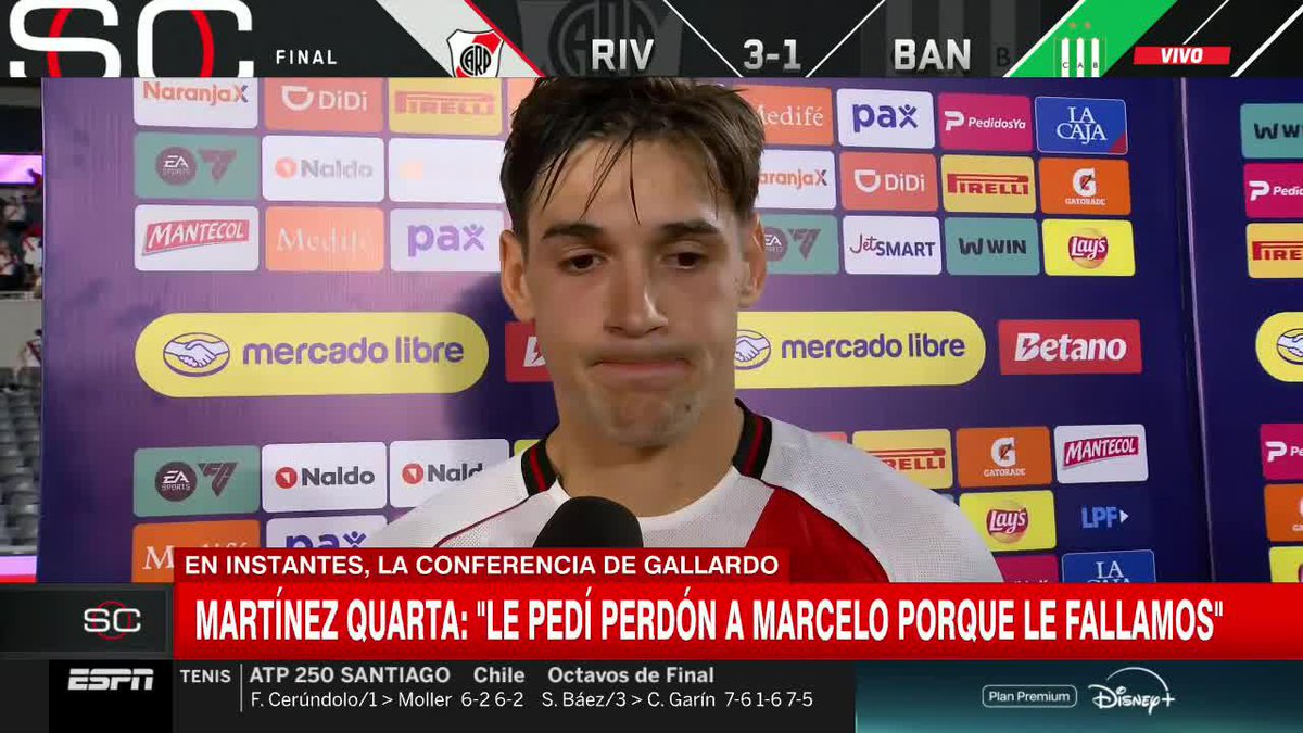 "LE PEDร PERDรN A MARCELO PORQUE, DE UN MODO U OTRO, LE FALLAMOS. Nos va a quedar la espina de que se haya ido de esta forma. Hay que hacerse cargo". Lucas Martรญnez Quarta sobre Marcelo Gallardo. ๐ฆ๐ท๐ฃ๏ธ