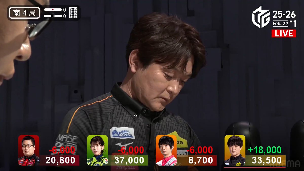 #Mリーグ 2025-26試合ダイジェスト📹 南4局 #瀬戸熊直樹 選手の親跳満ツモ！ トップ目浅見選手が平和のダマテン！ 永井選手、滝沢選手も聴牌を入れるが 親の瀬戸熊選手がドラ3三暗刻の聴牌！ ダマテンのままツモアガリ6000オール⚡ 大きく抜け出して連荘！ 👇動画タップで今すぐ無料視聴