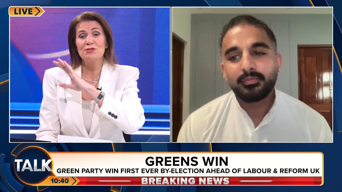๐ฅJulia Hartley-Brewer clashes with Green Party activist Ashok Kumar. JHB: "How is Gaza a key issue for voters in Manchester?!?! This was sectarian campaigning." Ashok: "We are complicit in the Gaza genocide." Julia Hartley-Brewer | Ashok Kumar | ๐ต๐ธ