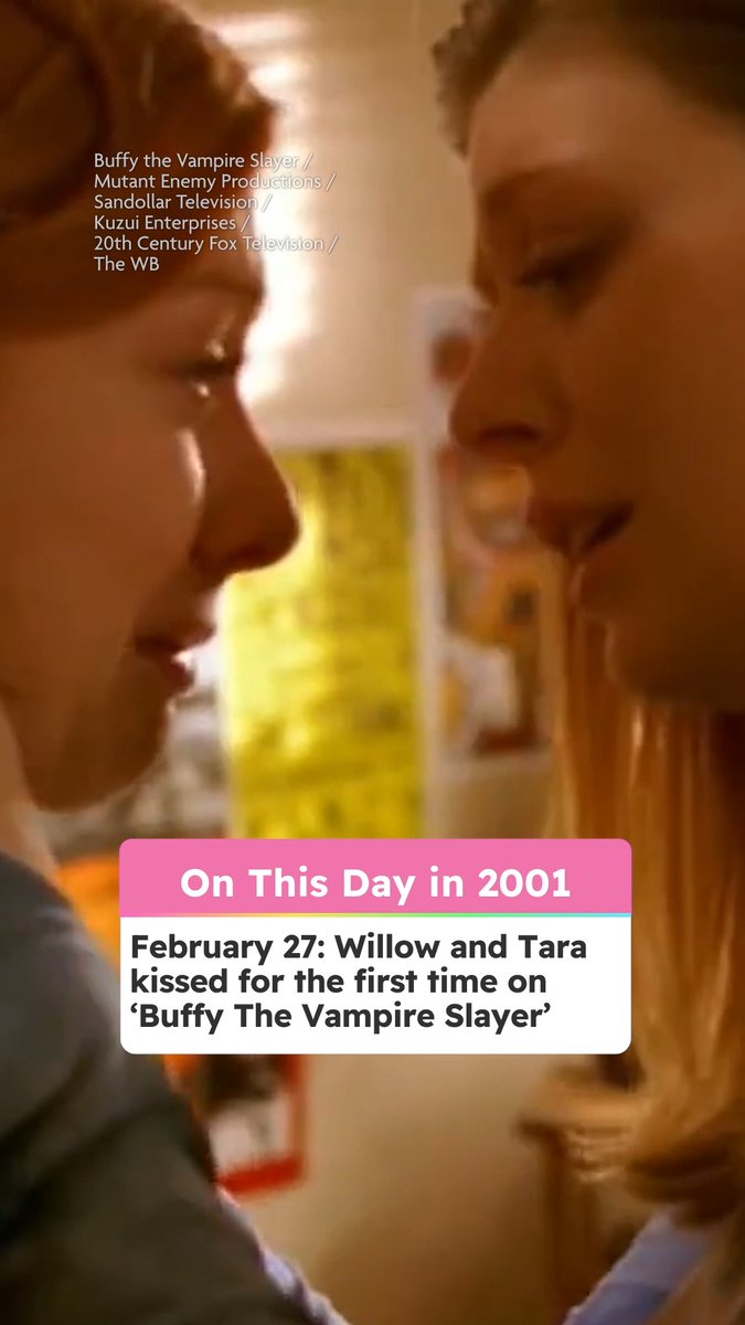 On this day in 2001: February 27: Willow Rosenberg and Tara Maclay shared their first on-screen kiss in Buffy the Vampire Slayer. While the 1990s saw a number of headline-grabbing same-sex kisses across TV, they were often treated as one-off moments. Willow and Tara, played by Alyson Hannigan and Amber Benson, were different. Their relationship was allowed to grow, evolve and exist as an integral part of the show’s story. The couple went on to become one of the first long-running female same-sex relationships on a major TV series. #BTVS