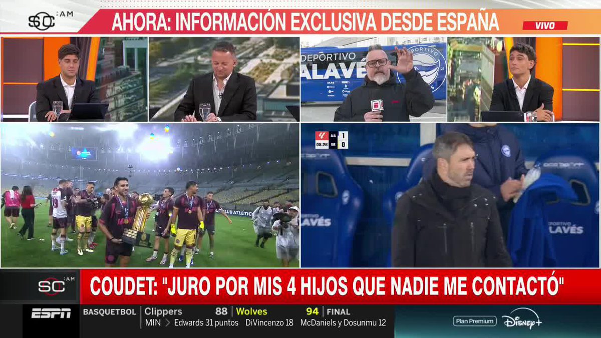 "FUENTES DEL ALAVÉS YA RECONOCEN QUE SI VIENE RIVER A POR EL CHACHO, VAN A TENER QUE DEJAR SALIR AL ENTRENADOR". moisESPN nos trae información exclusiva sobre la posible llegada de Eduardo Coudet a River. 📺 #SportsCenterAM | #DisneyPlus Plan Premium