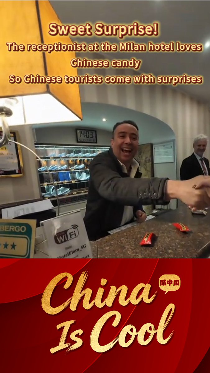 A Chinese traveler in #Milan was checking into a hotel when the receptionist, upon learning the guest was from China, pulled out an old, slightly squashed candy with small holes in its wrapper. He asked if the traveler could bring him some of that particular Chinese brand next time. After the blogger shared the story on social media, many warmhearted Chinese tourists visiting Milan remembered to bring him the candy. The receptionist was thrilled to have become famous in China over a piece of candy. #ChinaStory #TouchingMoments