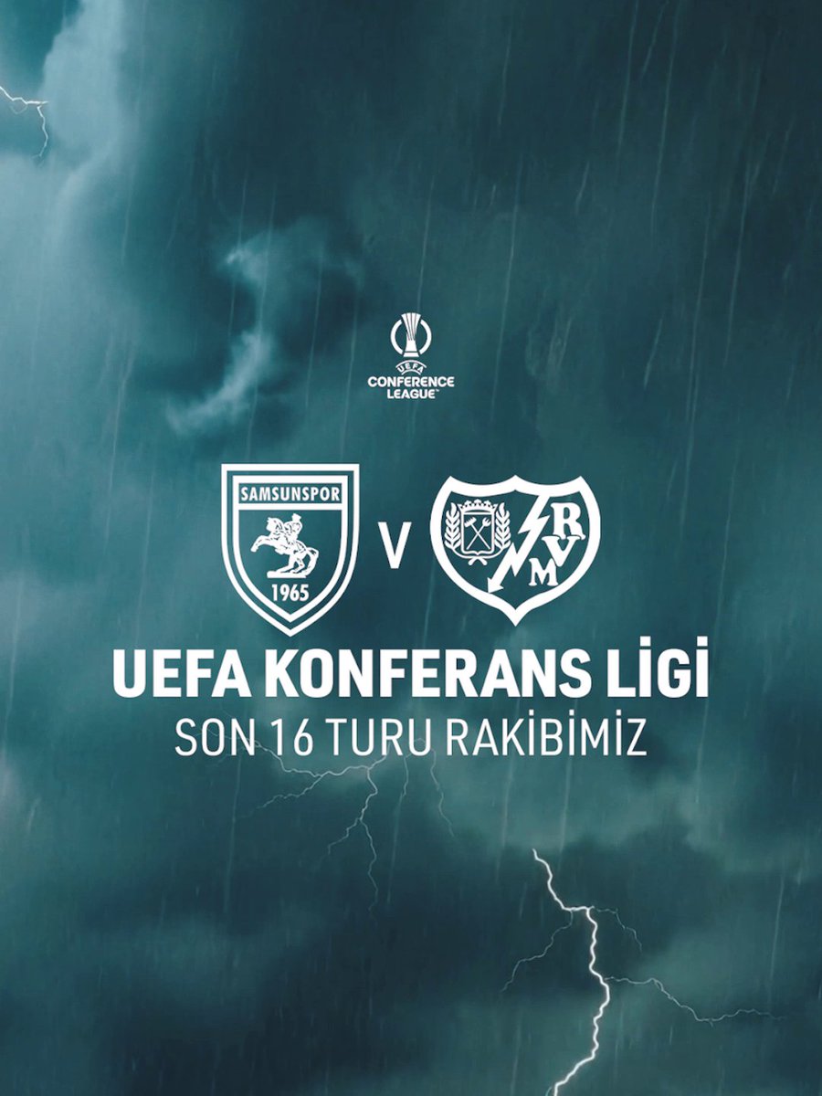 UEFA Konferans Ligi Son 16 Turu'ndaki rakibimiz İspanya temsilcisi Rayo Vallecano oldu. Eşleşmenin ilk karşılaşması 12 Mart'ta evimizde, rövanş mücadelesi ise 19 Mart'ta deplasmanda oynanacak. #Samsunspor #AtatürklüArma #FromSamsunToEurope #UECL