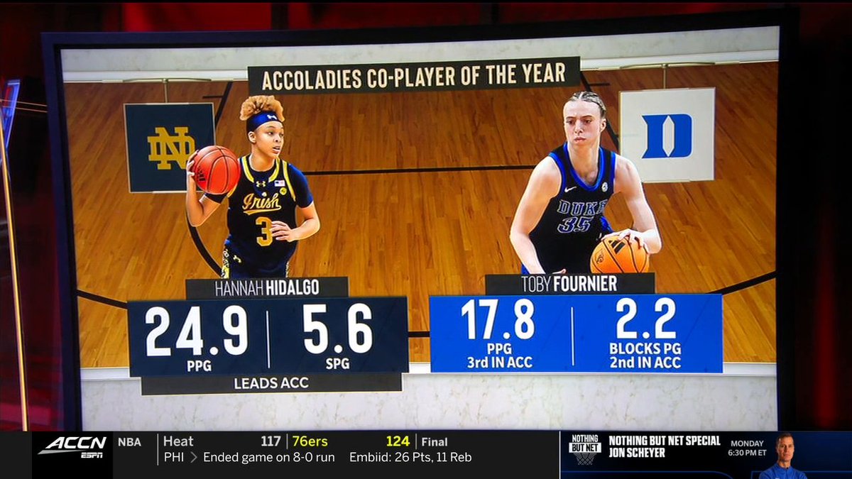 Hannah Hidalgo. Toby Fournier. Who will be named ACC Women's Basketball Player of the Year? 🤔🏆