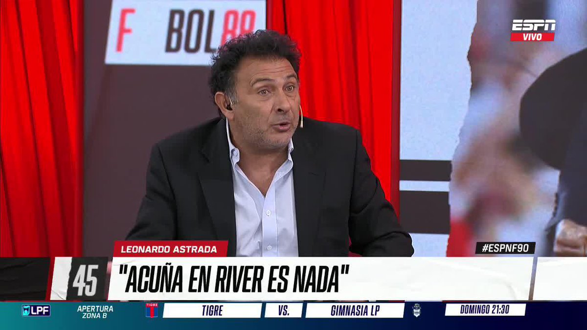 "ACUÑA EN RIVER ES NADA" La frase de Leo Astrada generó discusión en el panel de #ESPNF90. ▶️ Mirá #ESPNF90 en el Plan Premium de #DisneyPlus