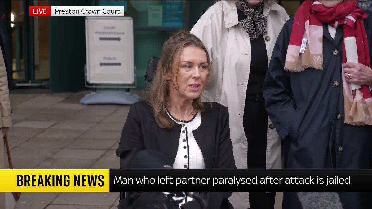 Trudi Burgess: "I feel incredibly sad, but content that justice has been done." A man who left his partner paralysed after she told him she was leaving him has been jailed for 16 years. Robert Easom, 57, was found guilty following a trial at Preston Crown Court.