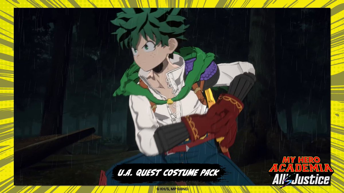 Anyone in need of a hero dripping in capes, armor, and chivalry? The U.A. Quest Costume Pack for MY HERO ACADEMIA: All’s Justice comes with outfits for Izuku Midoriya (One For All), Katsuki Bakugo, Endeavor, and much more! #MHA #MHAAJ