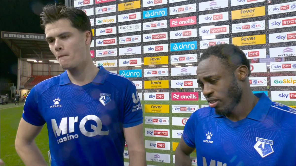 "I'm not surprised he hit it so well" 😅 Luca Kjerrumgaard and Jeremy Ngakia reflect on a vital win for Watford and Ngakia's stunning goal 💬