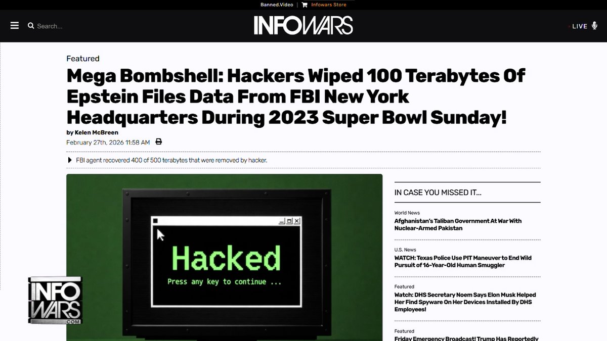🚨MEGA EPSTEIN BOMBSHELL: Hackers Wiped 100 Terabytes Of Epstein Files Data From FBI New York Headquarters During 2023 Super Bowl Sunday!