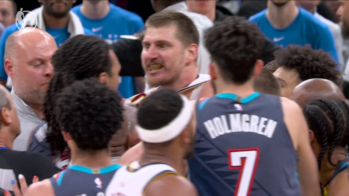 Lu Dort was ejected after appearing to trip Nikola Jokic on this play. Nikola Jokic and Jaylin Williams both received technical fouls.