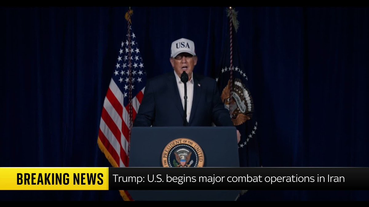 BREAKING: Donald Trump says "we can't take it any more" as he announces that the U.S. has begun "major combat operations" in Iran. The U.S. president confirmed the military action in a video post on Truth Social. Latest 🔗 📺 Sky 501 and YouTube