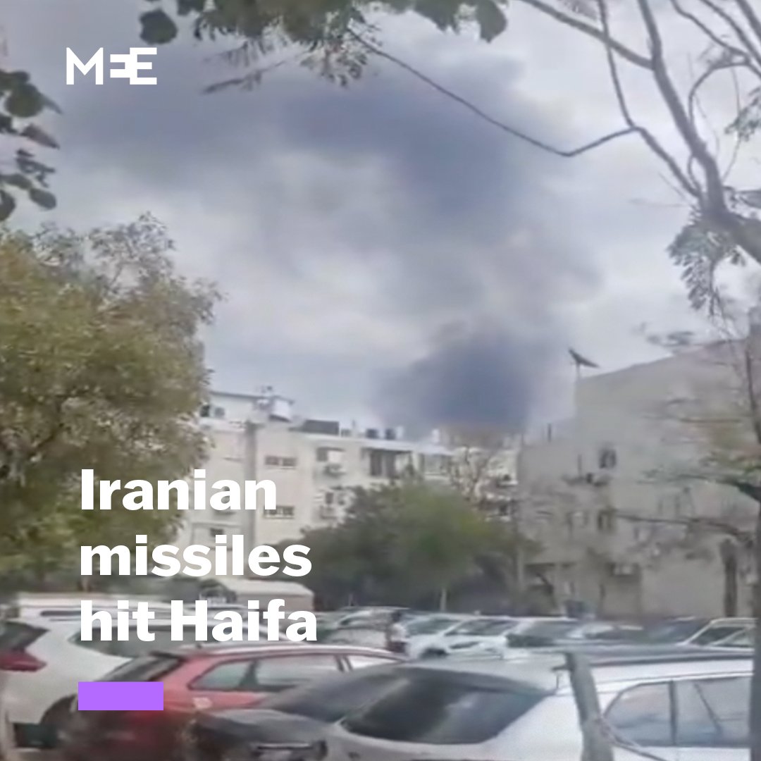 Footage of Iranian missiles hitting Haifa following joint US-Israeli strikes in Iran