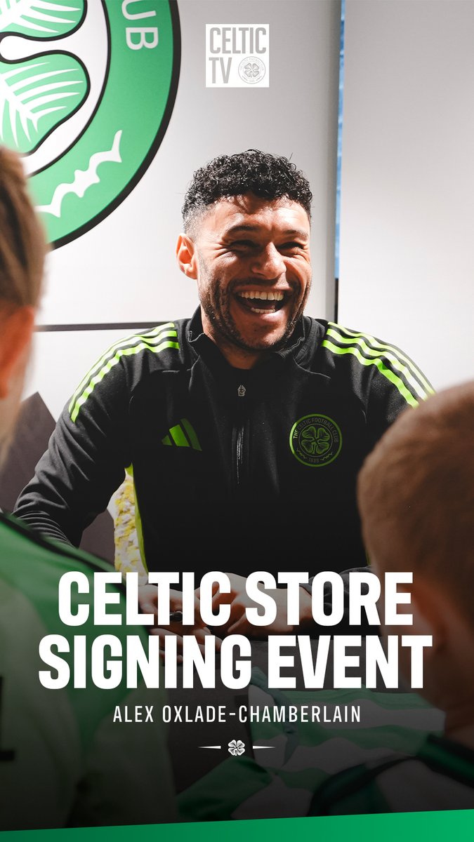 🗣️ “It’s a massive game. I know how much it means to everyone in the city and to us as a team.” Alex Oxlade-Chamberlain met fans at our Queen St store ahead of Sunday’s Glasgow Derby. Watch in full on YouTube. #RANCEL | #CelticFC🍀
