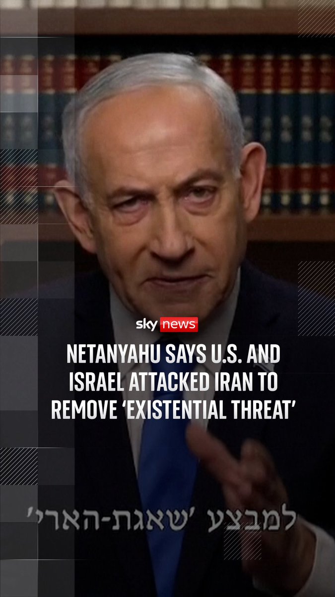 Israel’s Prime Minister says the joint U.S.‑Israel strikes on Iran aim to remove an ‘existential threat'. In a video statement posted on X, Benjamin Netanyahu also thanked his 'great friend' Donald Trump. Read more: