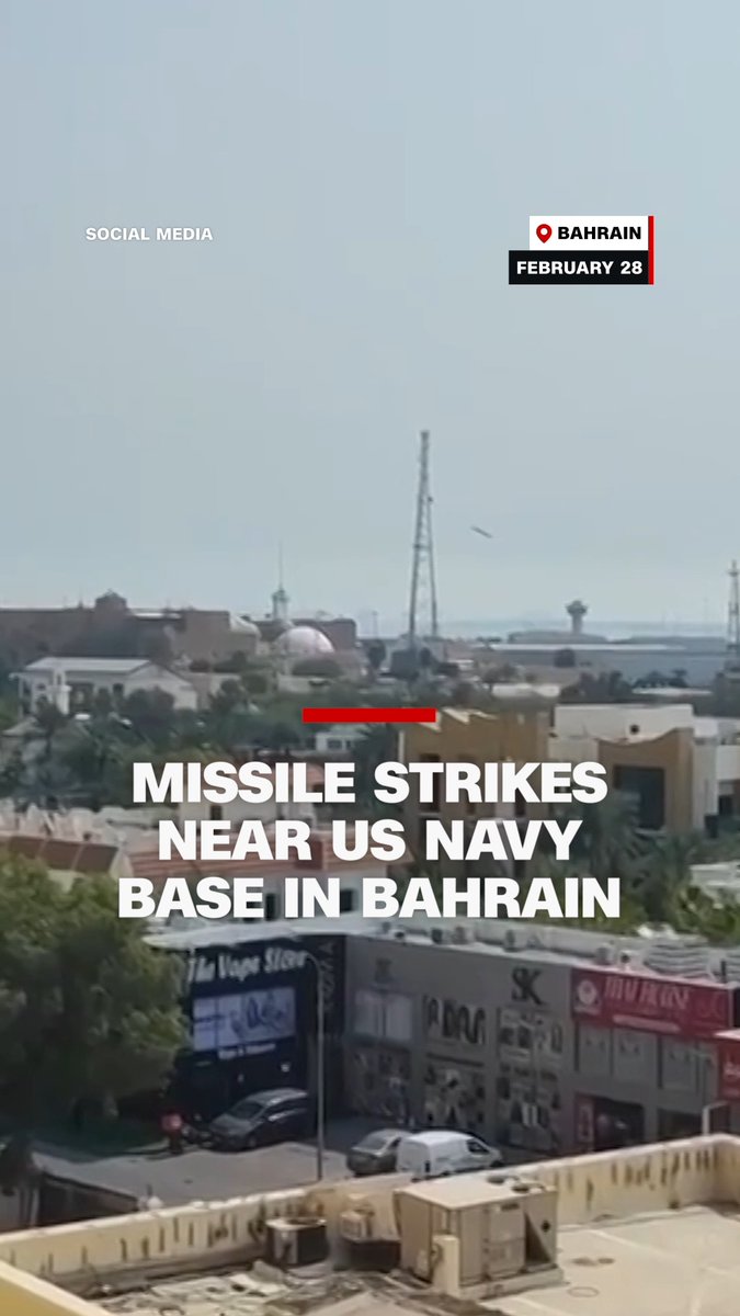 Video geolocated by CNN shows the moment a missile struck near the US Navy base in Bahrain. In the video, a large explosion can be heard. A large plume of smoke is then seen rising from the area around the base. Follow live updates:
