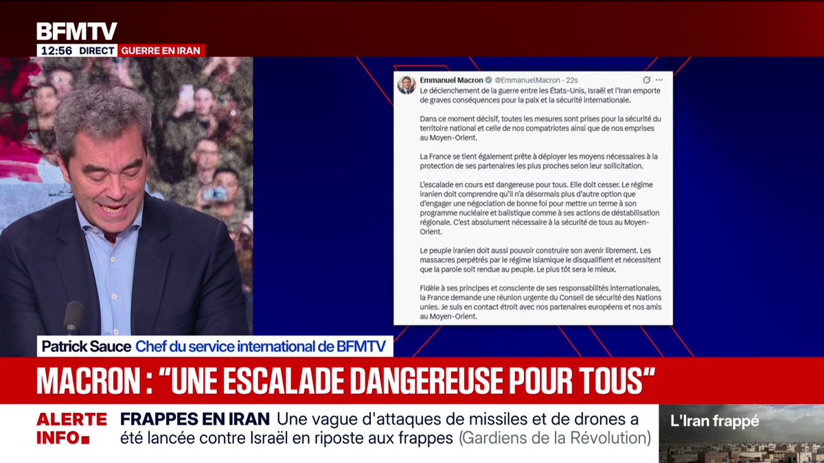"L’escalade en cours est dangereuse pour tous": Emmanuel Macron réagit aux frappes en Iran et aux ripostes lancées par le pays