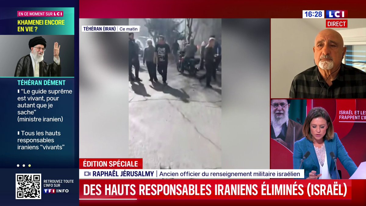 🔴🗣️ "Le guide suprême Khamenei doit s'adresser à la nation dans l'heure qui vient mais ce ne sera peut-être pas lui en personne (...) Il n'est plus important de savoir s'il est mort ou vivant car il n'est plus en position de donner des ordres" : Raphaël Jérusalmy sur LCI